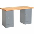 Global Industrial 72 x 30 Pedestal Workbench, 2 Cabinets, Maple Block Safety Edge, Gray 607659